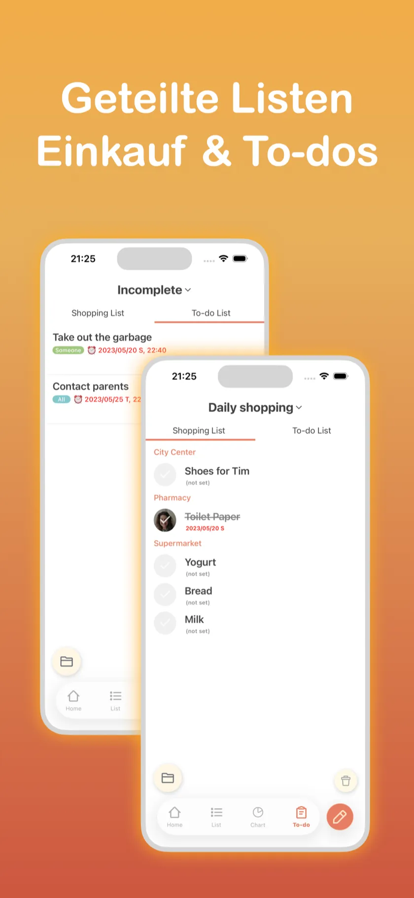 Gemeinsame Listen — Einkaufslisten und To-do-Listen für den Haushalt