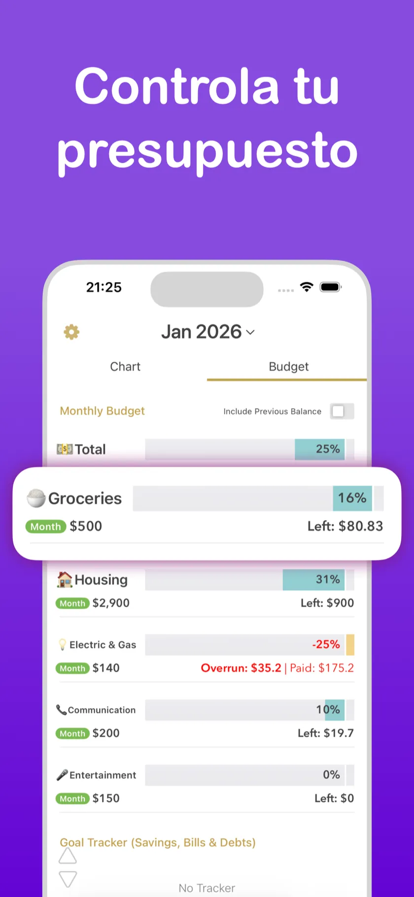 Controla tu presupuesto — Presupuesto mensual con desglose por categoría