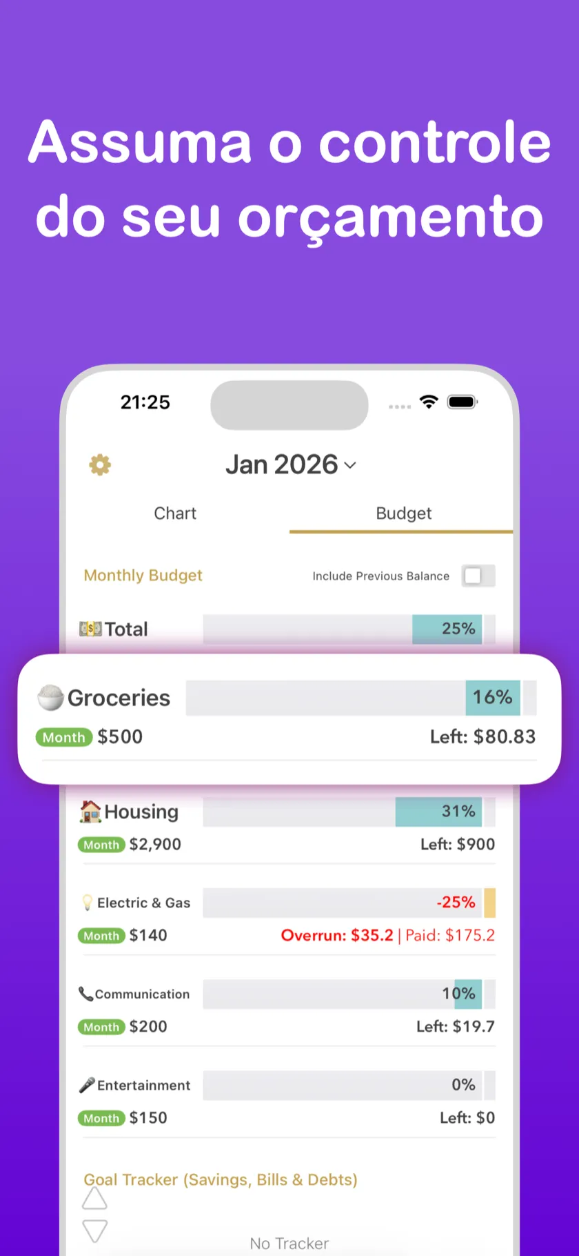 Como manter o orçamento sob controle — Orçamento mensal com detalhamento por categoria