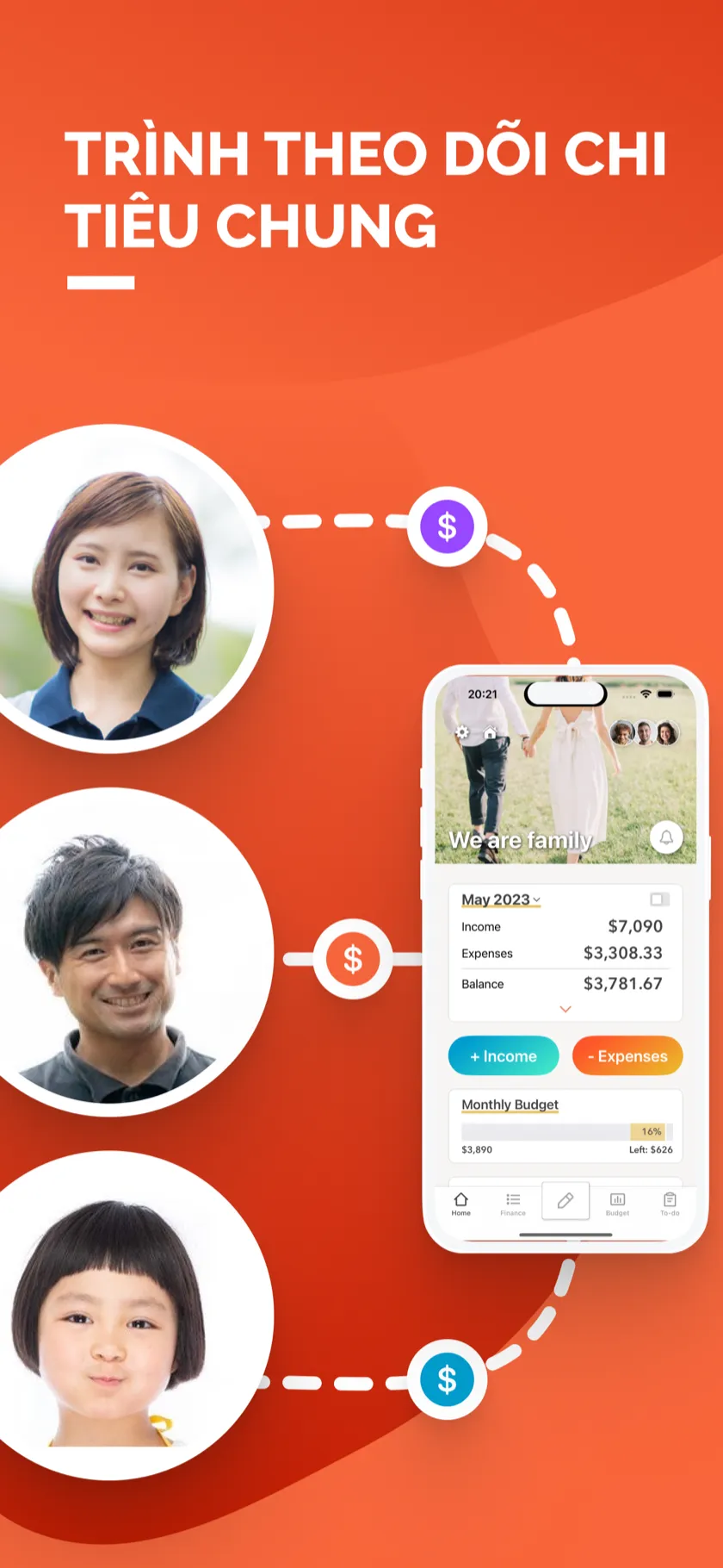 Màn hình tổng quan tài chính gia đình và ngân sách chung