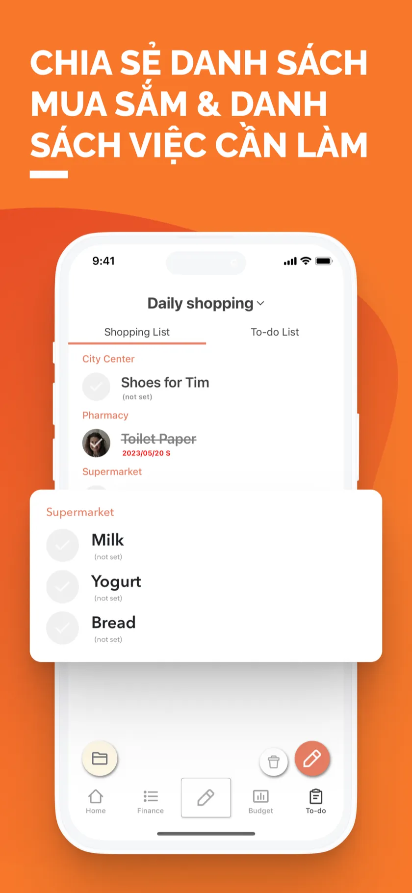 Chia sẻ danh sách mua sắm và việc cần làm cùng nhau